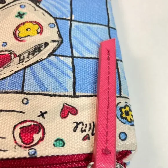 Brighton Pouch with Love From Me To You Blue White Bow Canvas Cosmetic Bag - Picture 4 of 8